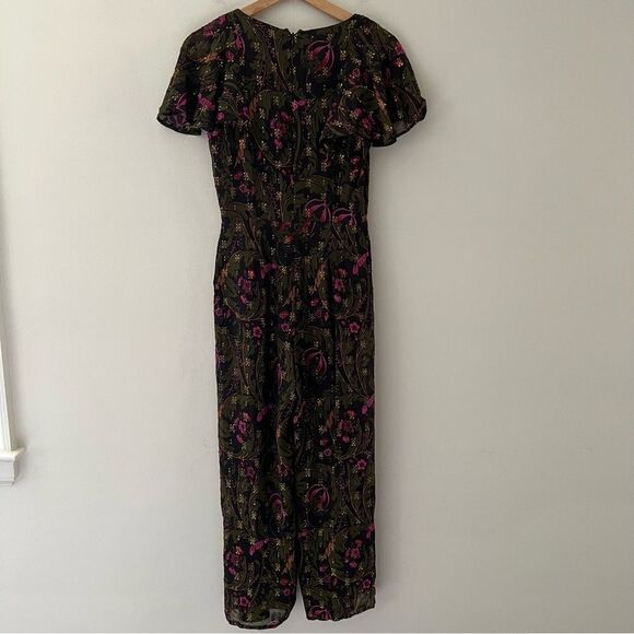 Anthropologie Ett Twa Brenda Jumpsuit Dark Floral Metallic Size 0 Party - Picture 7 of 15